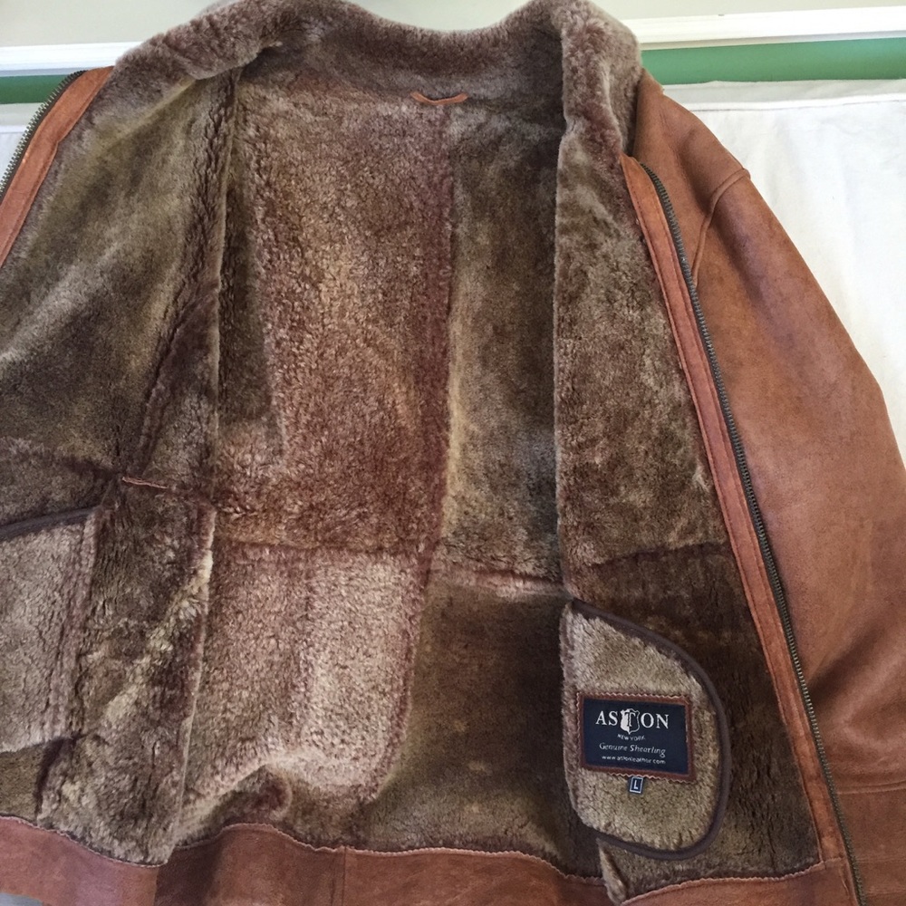 Men's leather shearling lined jacket